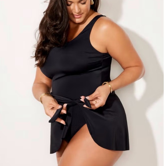 New Swimsuits For All Adjustable Sarong One Piece Swimsuit Plus Size 16 Black - Picture 3 of 9